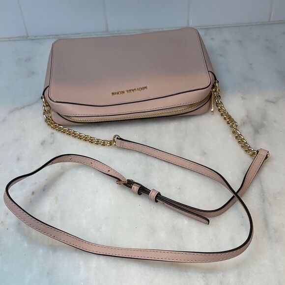 Michael Kors Bag Crossbody Purse Handbag Leather Cynthia Pink Chain Satchel Bag - Picture 16 of 16